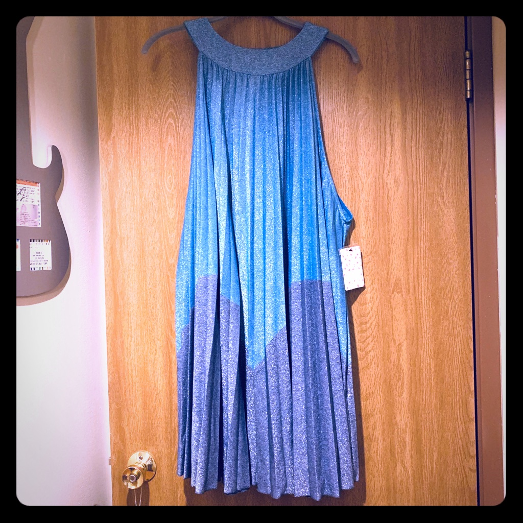 Nwt Free People Blue Metallic Swing Dress